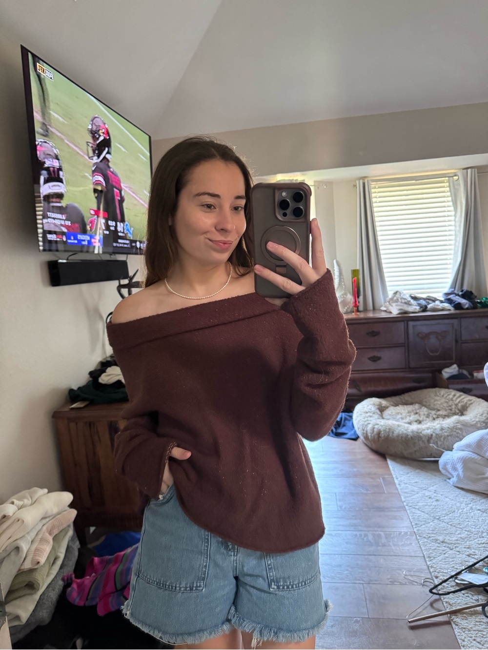 Free People Off-the-Shoulder Sweater in Deep Brown